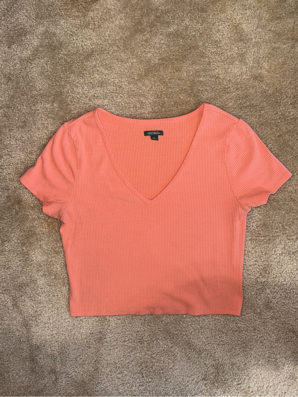 Wild Fable Coral Ribbed V-Neck Short Sleeve Crop Top XL